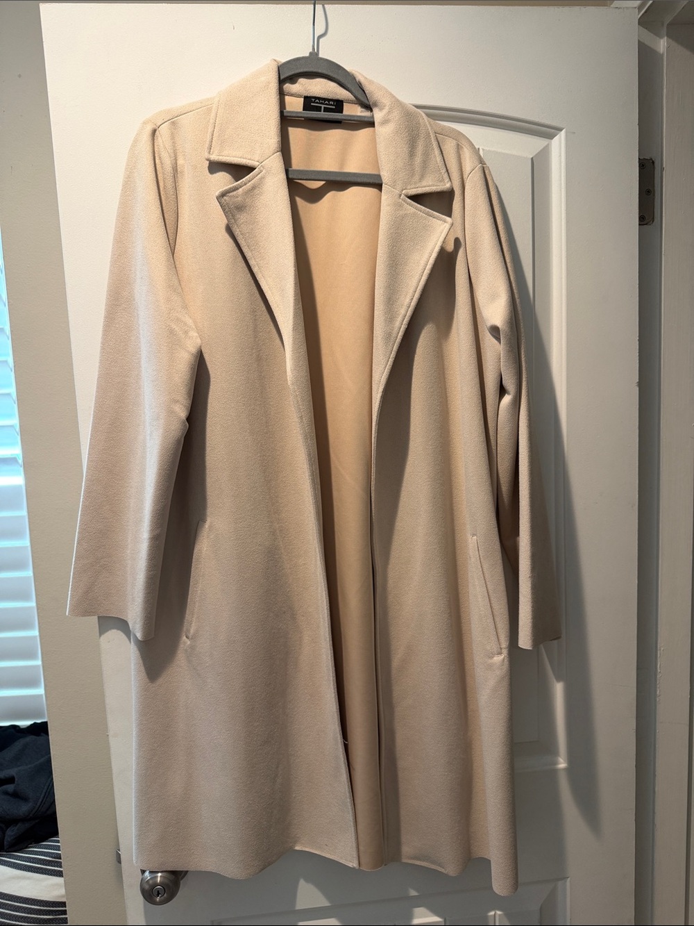 Tahari Light Cream Open-Front Trench Coat